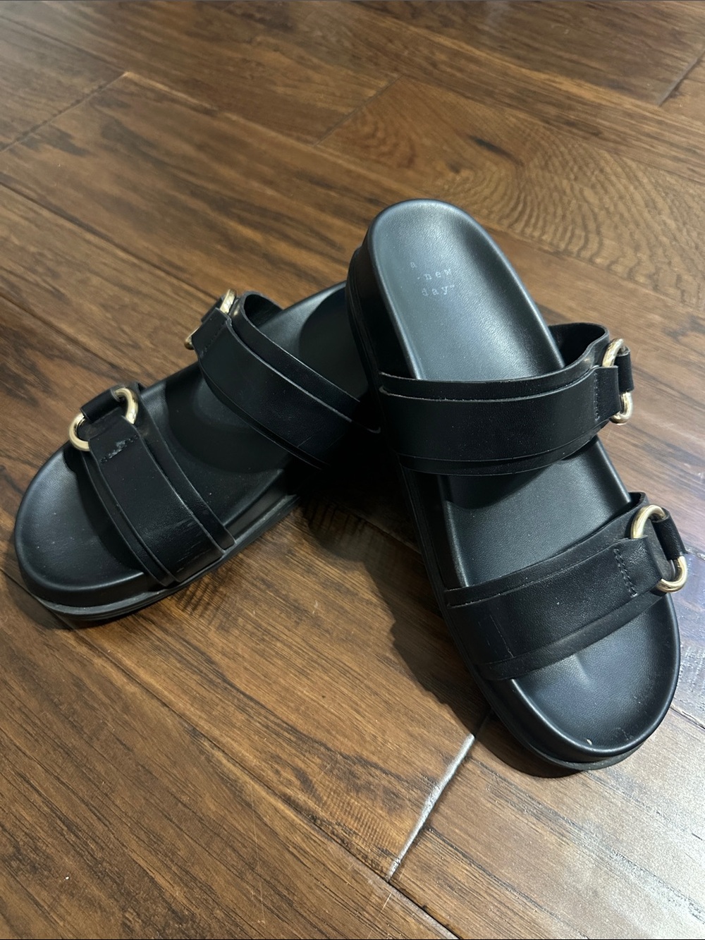 A New Day Black Double-Strap Slide Sandals for Women